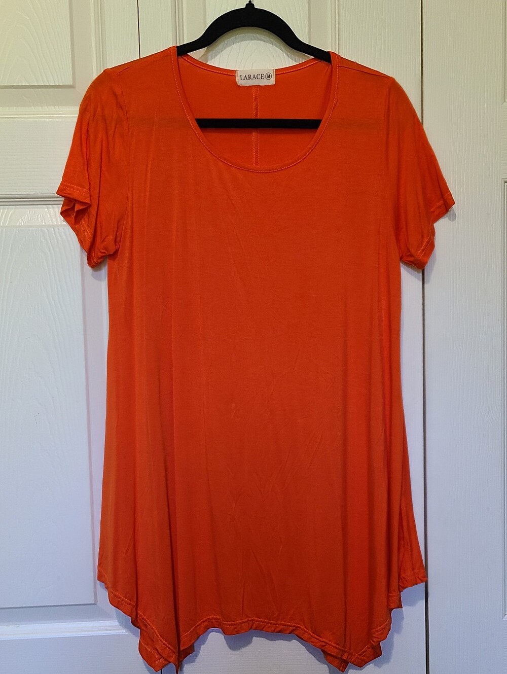 Larace Rayon Orange Short Sleeve Scoop-Neck Relaxed Flowy Swing Tunic Top Size M